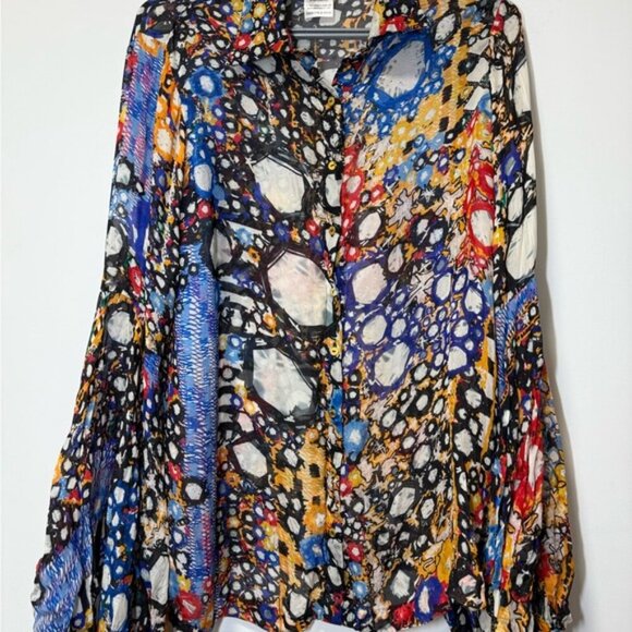 NWOT Saaksha & Kinni Mirror Print Sheer Blouse with Balloon Sleeves size L - Picture 4 of 10